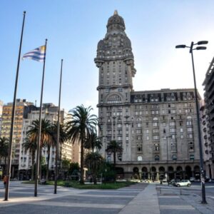 Stunning view of Palacio Salvo in Montevideo, displaying iconic architecture under a clear sky.